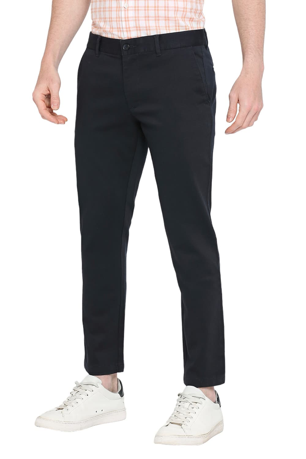 BASICS TAPERED FIT COTTON STRETCH DOBBY TROUSERS