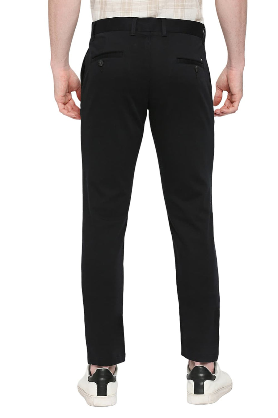 BASICS TAPERED FIT PHANTOM BLACK COTTON STRETCH DOBBY TROUSERS