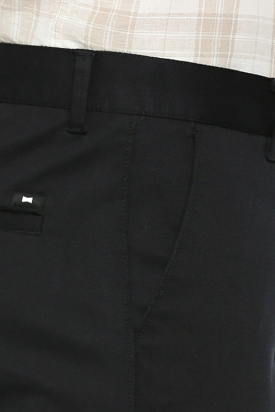 BASICS TAPERED FIT PHANTOM BLACK COTTON STRETCH DOBBY TROUSERS