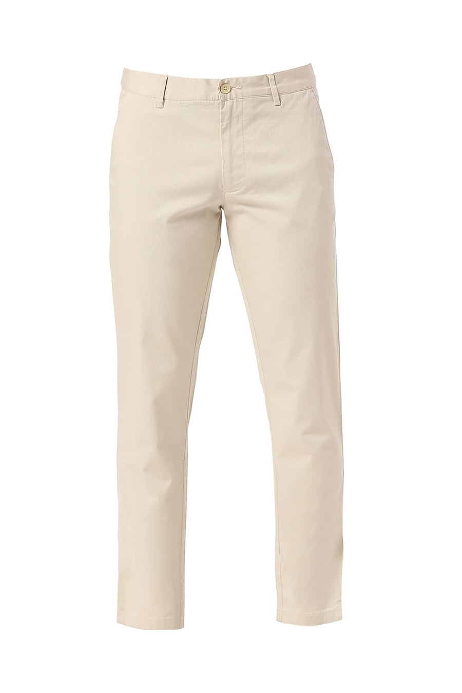 BASICS TAPERED FIT SAND BEIGE COTTON STRETCH DOBBY TROUSERS
