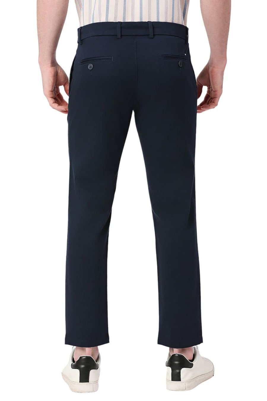 BASICS TAPERED FIT MOONLIT NAVY COTTON STRETCH DOBBY TROUSERS