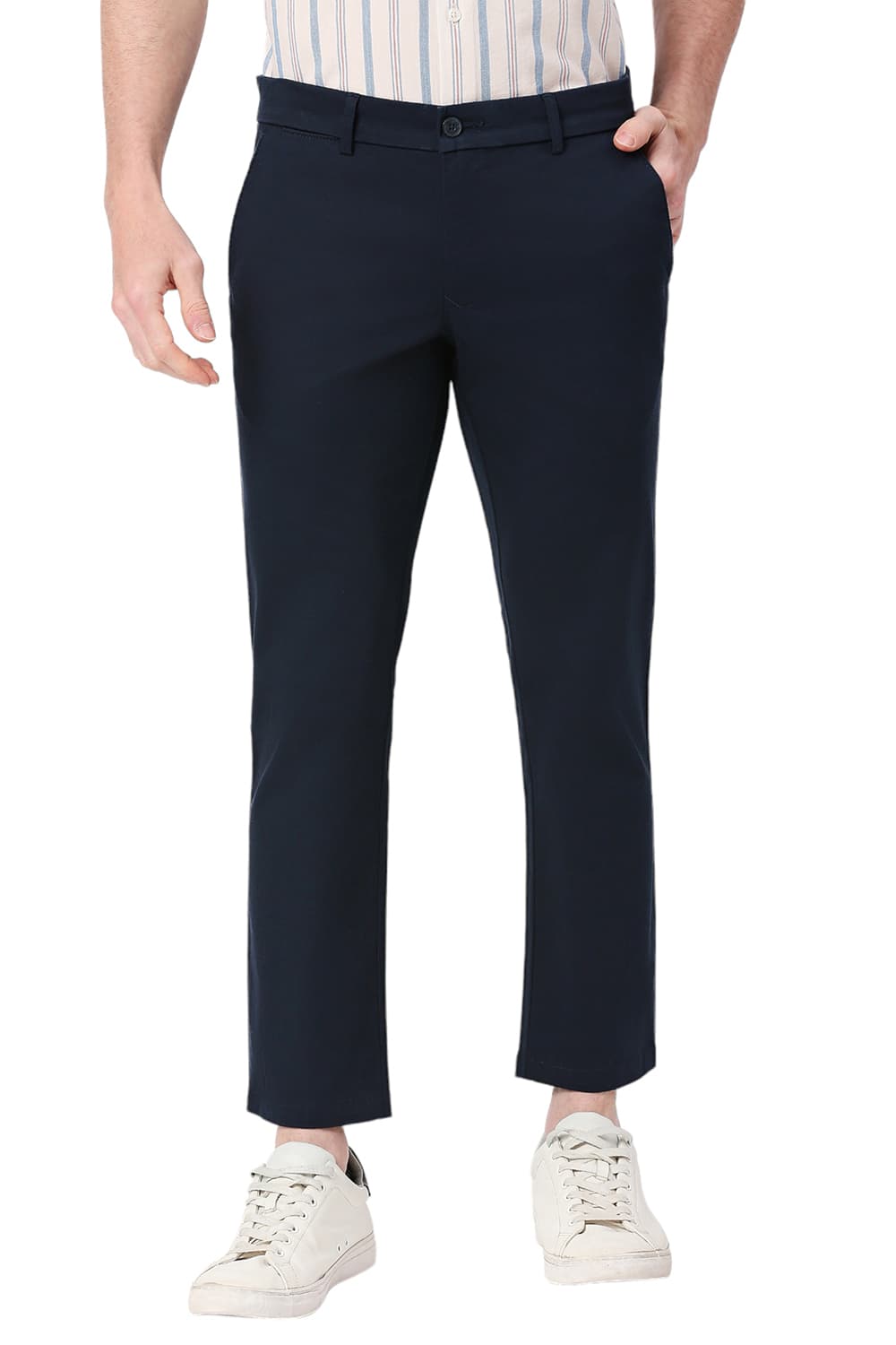 BASICS TAPERED FIT COTTON STRETCH DOBBY TROUSERS