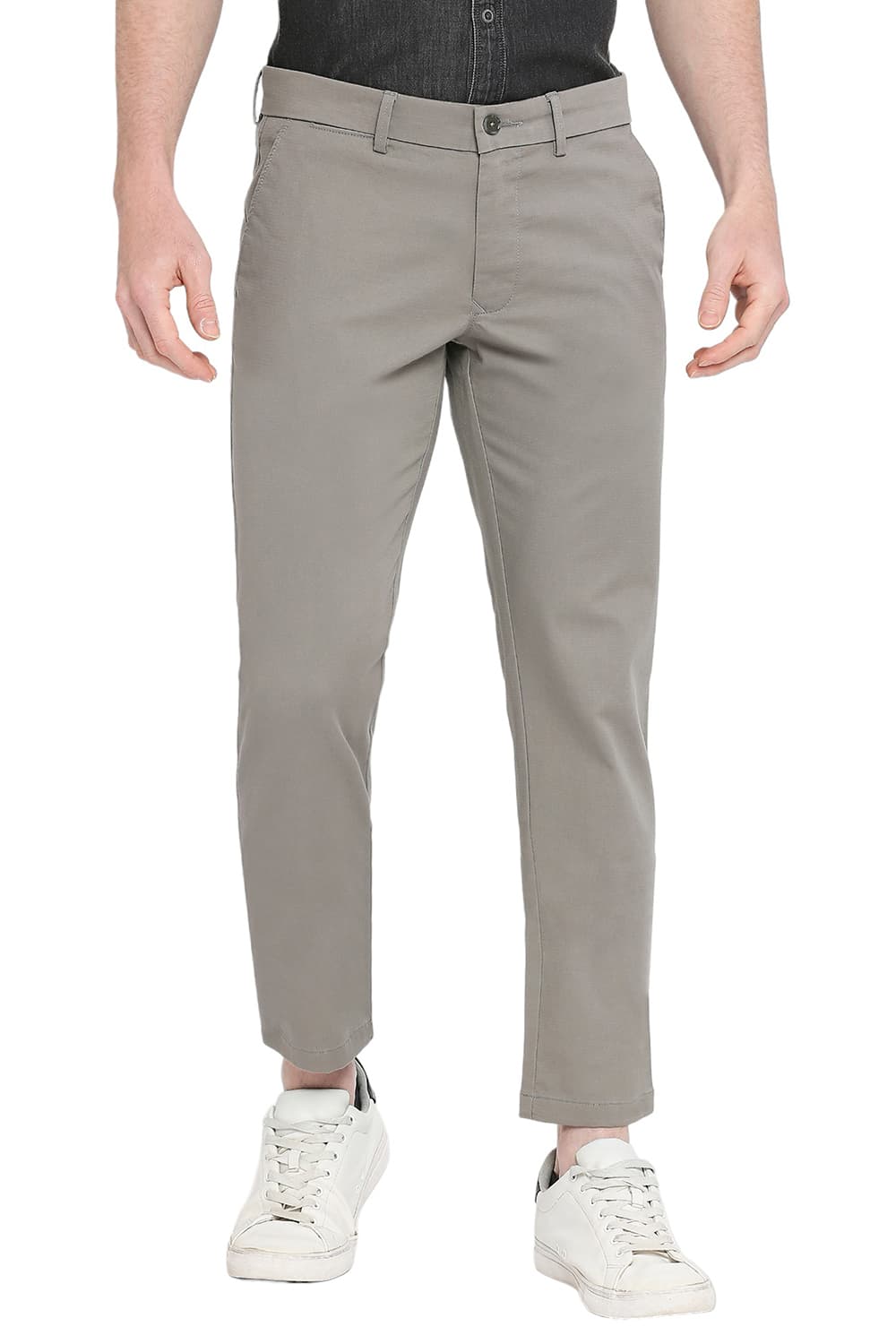 BASICS TAPERED FIT COTTON STRETCH DOBBY TROUSERS