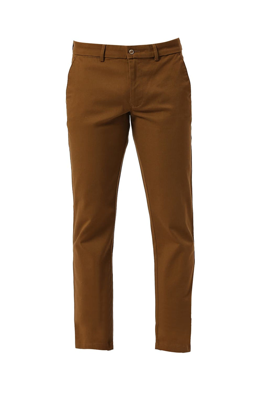 BASICS TAPERED FIT EARTH BROWN COTTON STRETCH DOBBY TROUSERS