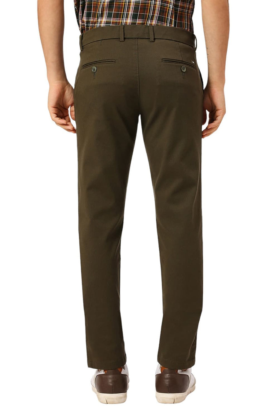 BASICS TAPERED FIT TAMAC DARK GREEN COTTON STRETCH DOBBY TROUSERS