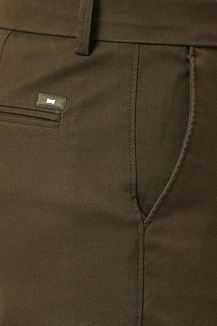 BASICS TAPERED FIT TAMAC DARK GREEN COTTON STRETCH DOBBY TROUSERS
