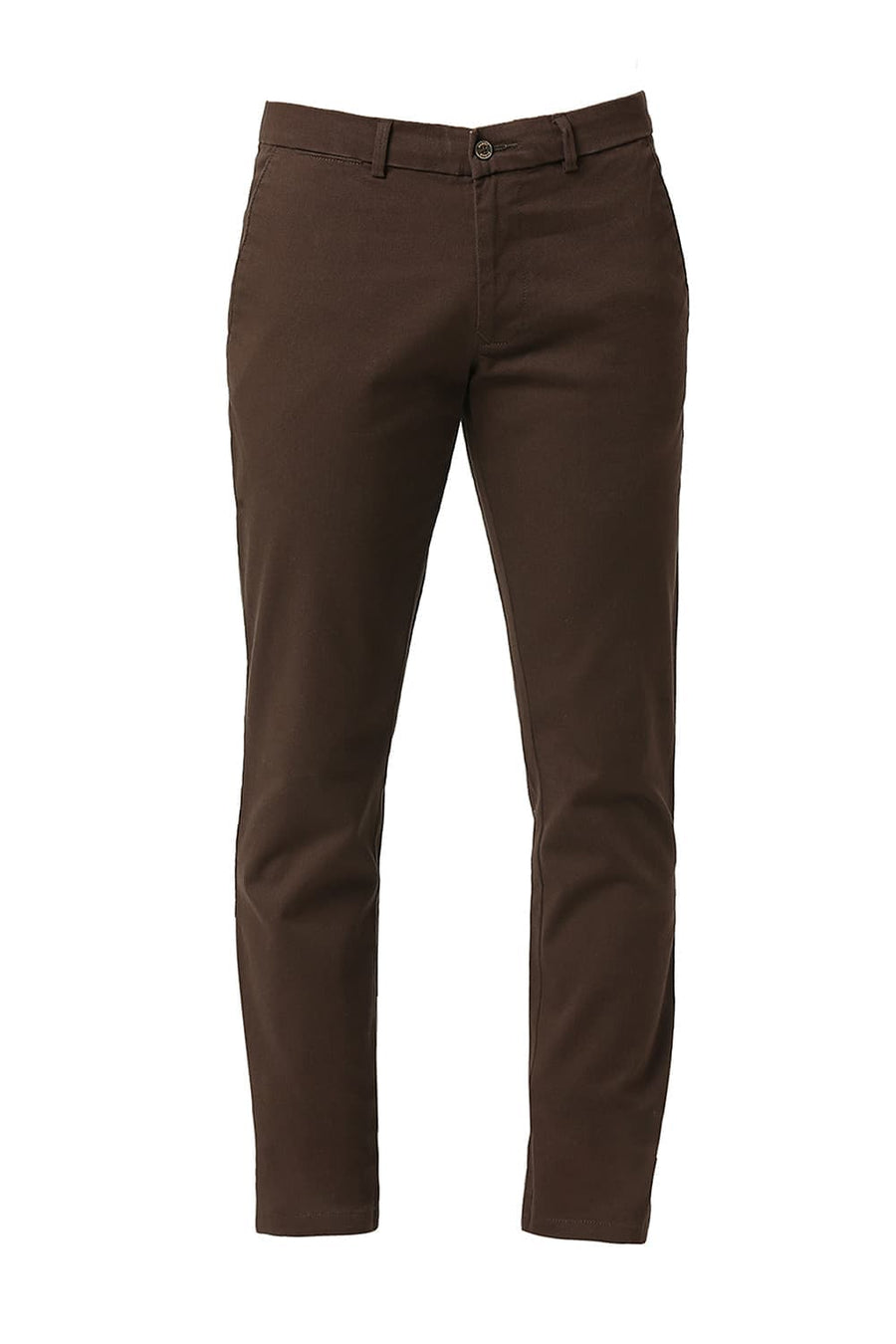 BASICS TAPERED FIT TURKISH DARK BROWN COTTON STRETCH DOBBY TROUSERS