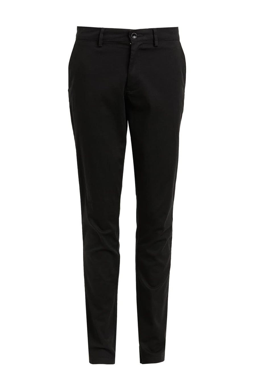 BASICS TAPERED FIT CAVIAR BLACK COTTON STRETCH DOBBY TROUSERS
