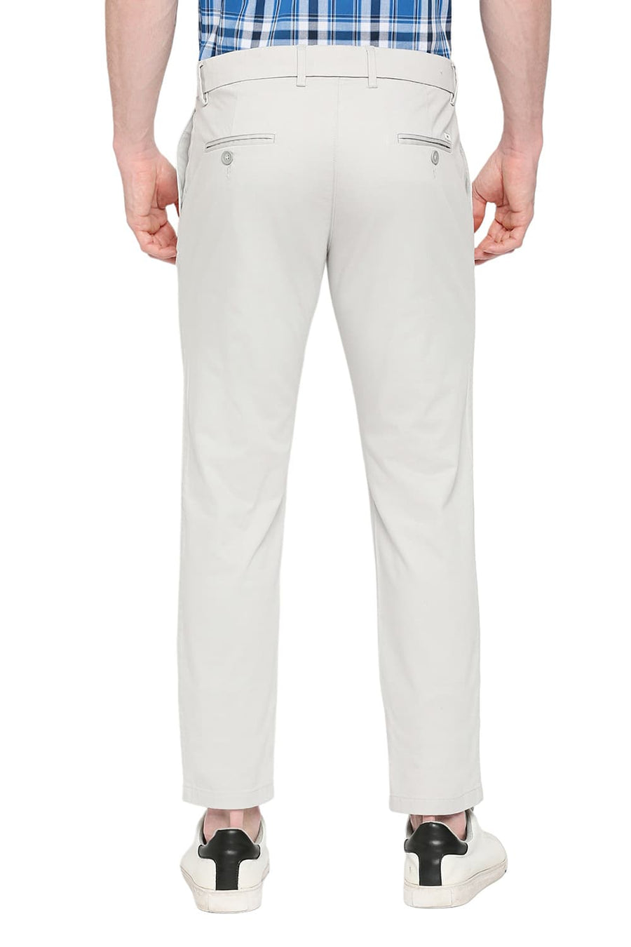 BASICS TAPERED FIT VAPOR GREY COTTON STRETCH DOBBY TROUSERS
