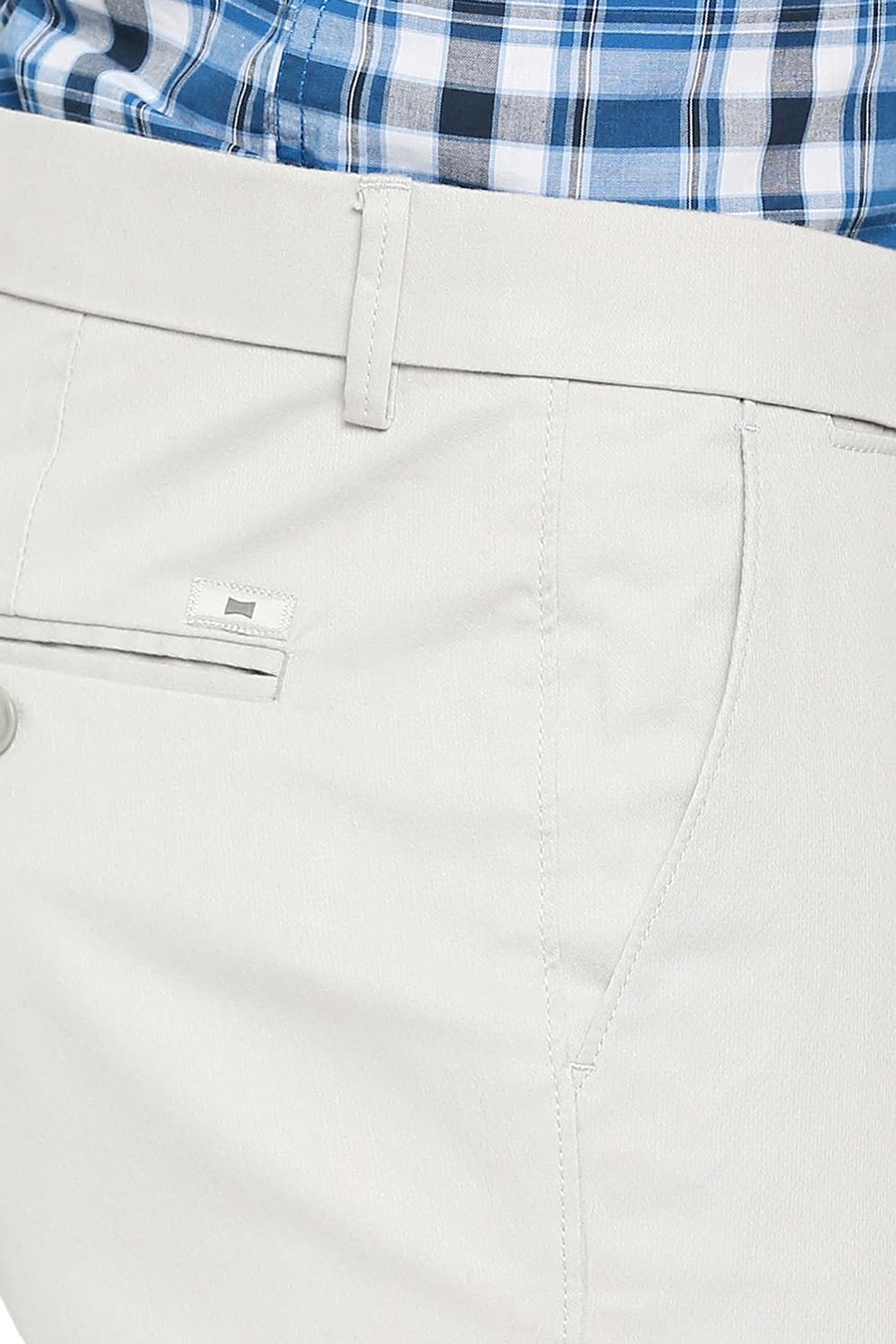 BASICS TAPERED FIT VAPOR GREY COTTON STRETCH DOBBY TROUSERS