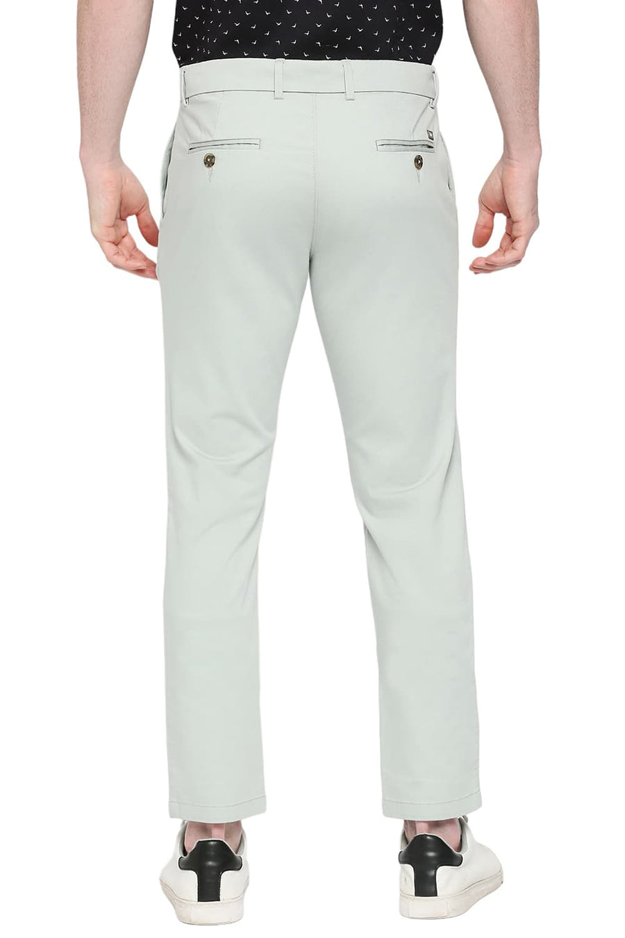 BASICS TAPERED FIT SPROUT GREEN COTTON STRETCH DOBBY TROUSERS