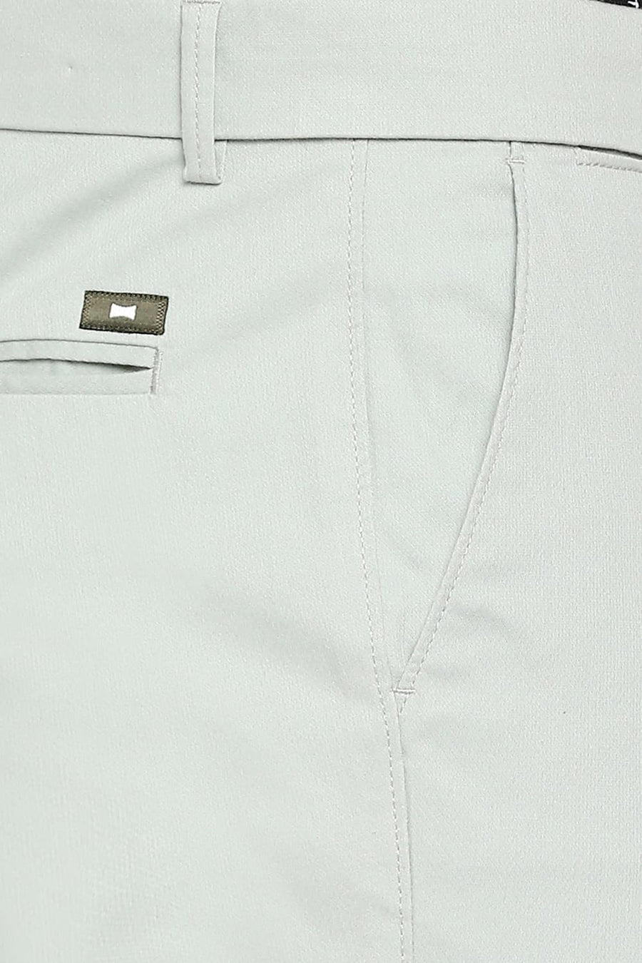 BASICS TAPERED FIT SPROUT GREEN COTTON STRETCH DOBBY TROUSERS