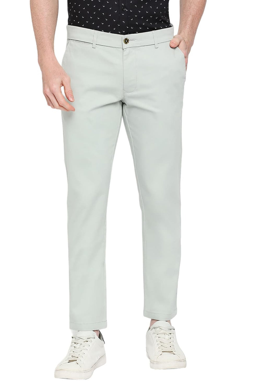 BASICS TAPERED FIT SPROUT GREEN COTTON STRETCH DOBBY TROUSERS