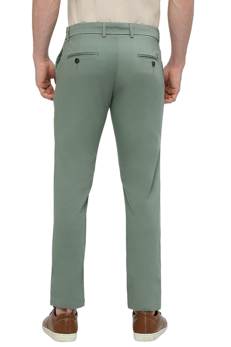 BASICS TAPERED FIT CHINOIS GREEN COTTON STRETCH DOBBY TROUSERS