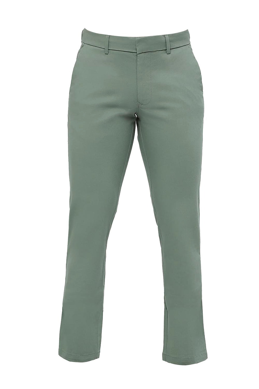BASICS TAPERED FIT CHINOIS GREEN COTTON STRETCH DOBBY TROUSERS