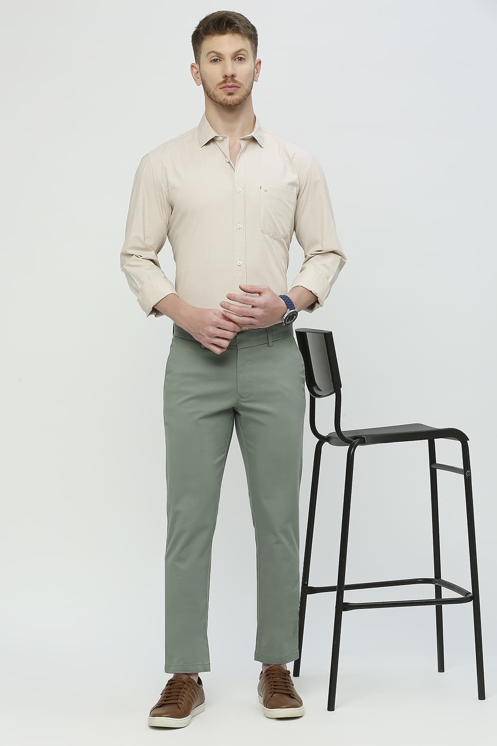 Tapered Fit Cotton Stretch Dobby Trousers