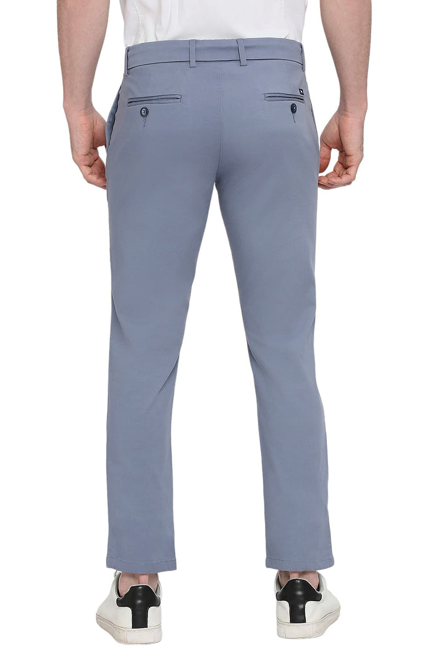 BASICS TAPERED FIT VINTAGE BLUE COTTON STRETCH DOBBY TROUSERS
