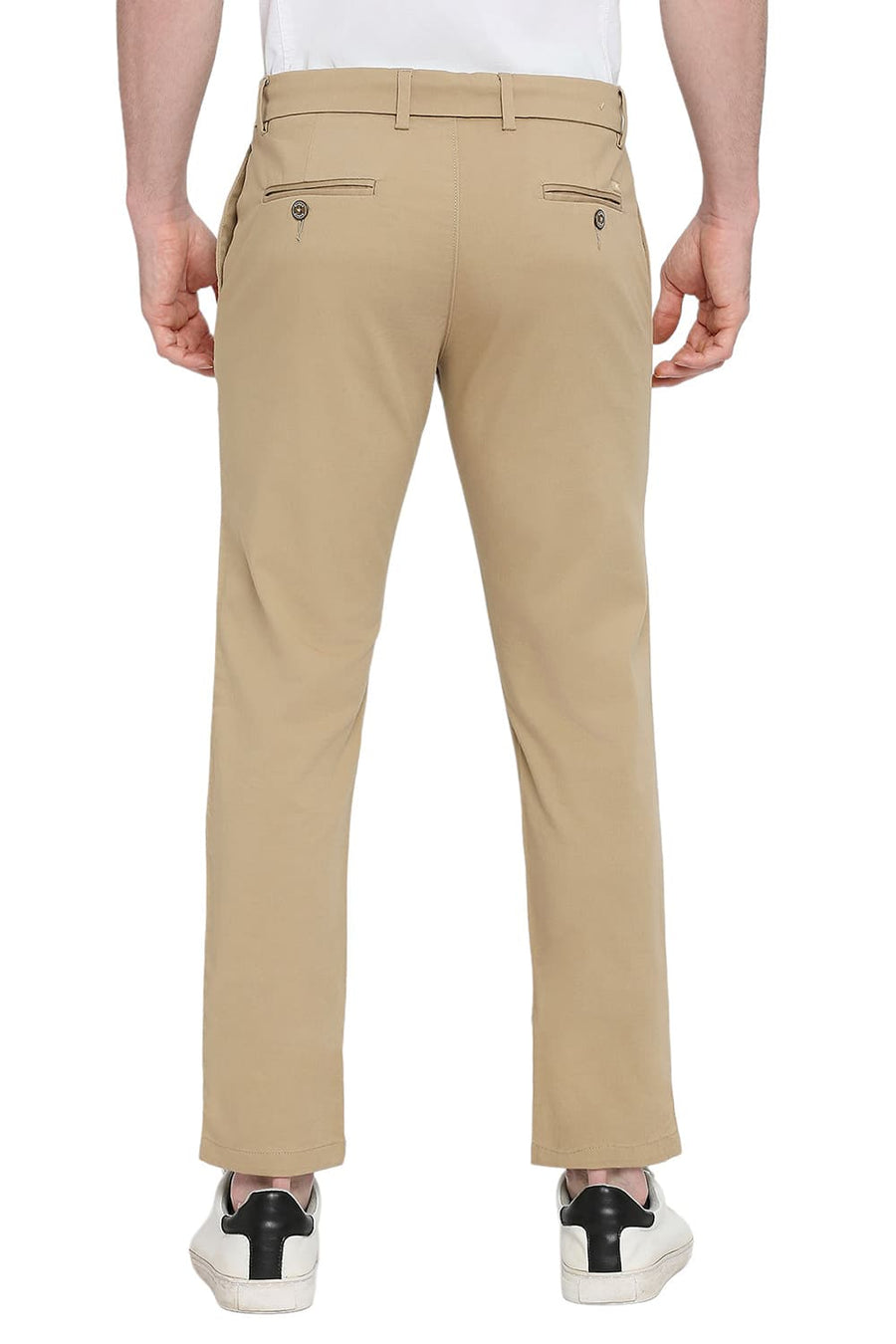 BASICS TAPERED FIT CANDIED KHAKI COTTON STRETCH DOBBY TROUSERS