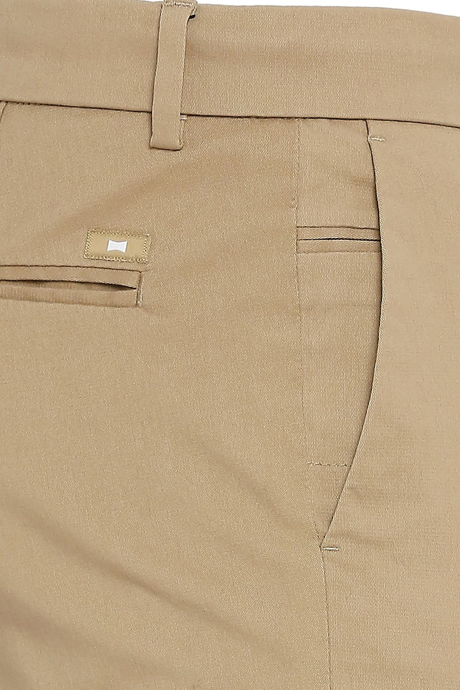 BASICS TAPERED FIT CANDIED KHAKI COTTON STRETCH DOBBY TROUSERS