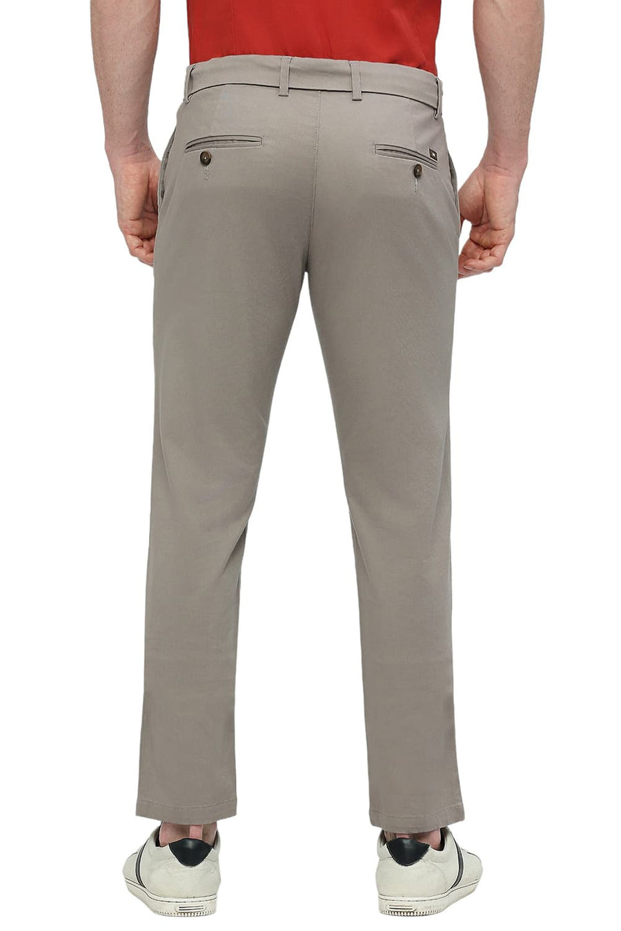 BASICS TAPERED FIT ZINC GREY COTTON STRETCH DOBBY TROUSERS