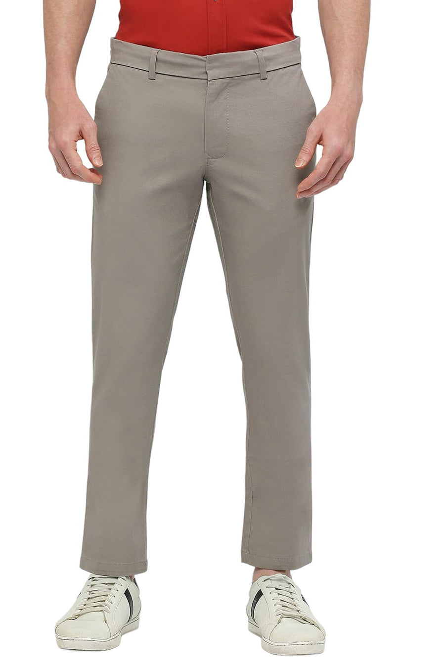 BASICS TAPERED FIT ZINC GREY COTTON STRETCH DOBBY TROUSERS