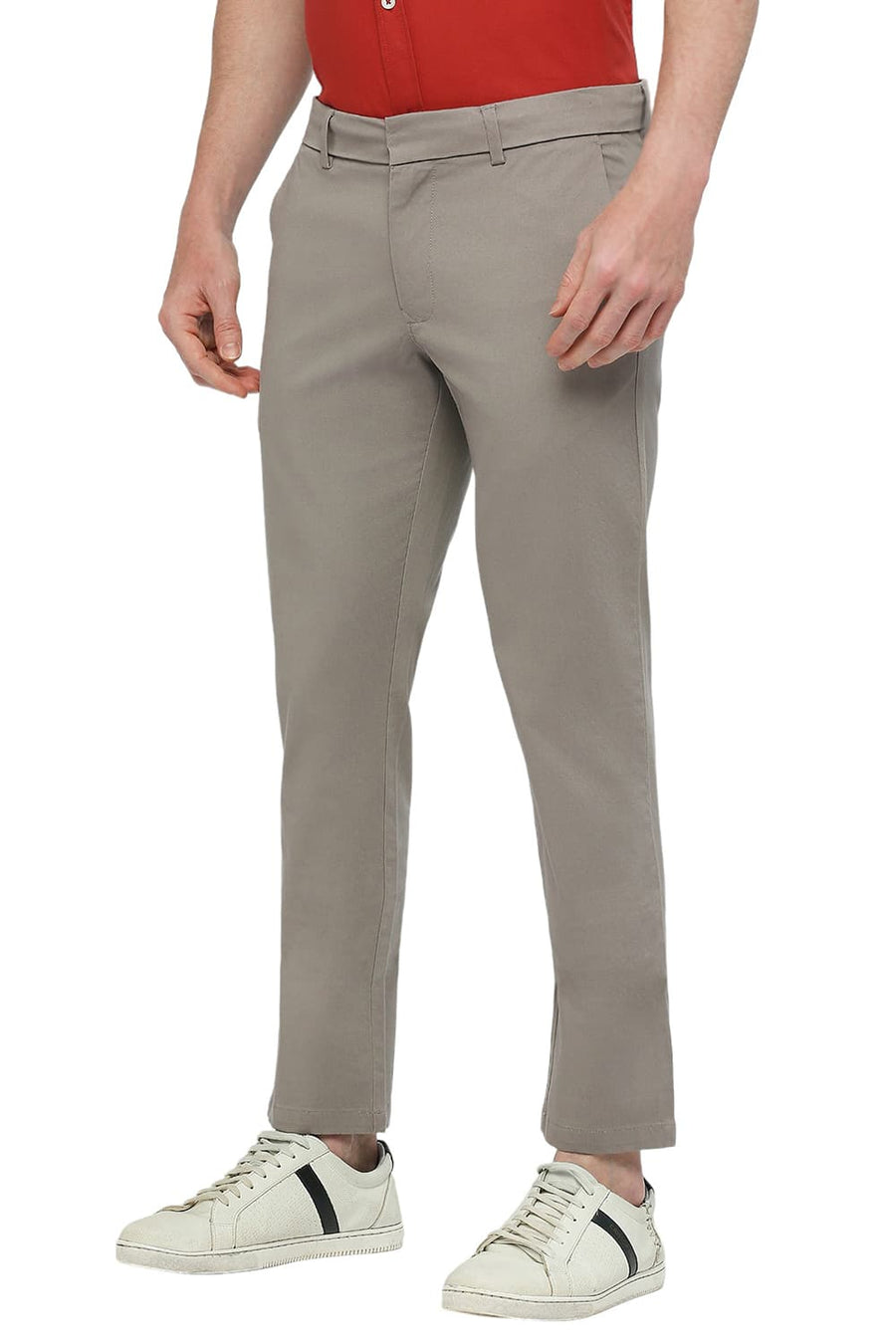 BASICS TAPERED FIT ZINC GREY COTTON STRETCH DOBBY TROUSERS