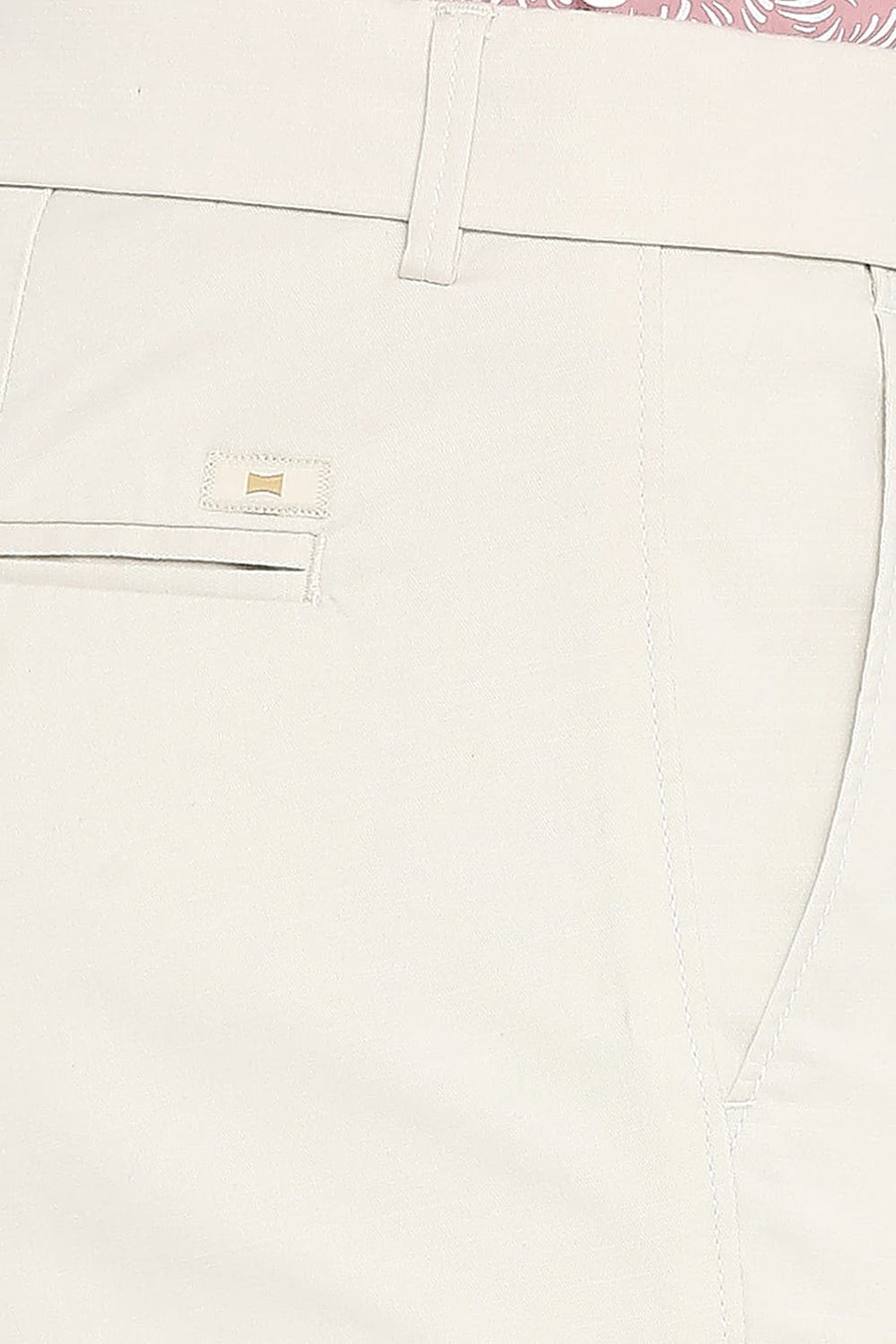 BASICS TAPERED FIT ALMOND STONE COTTON STRETCH DOBBY TROUSERS