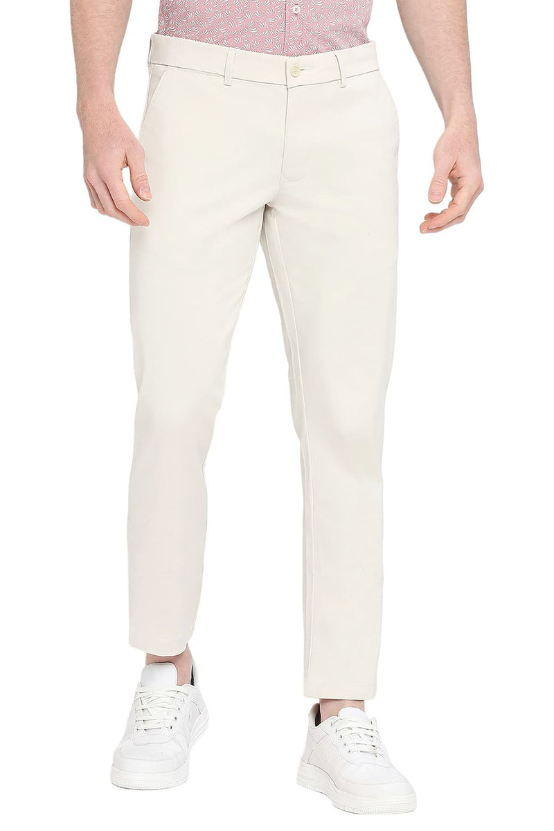 BASICS TAPERED FIT COTTON STRETCH DOBBY TROUSERS