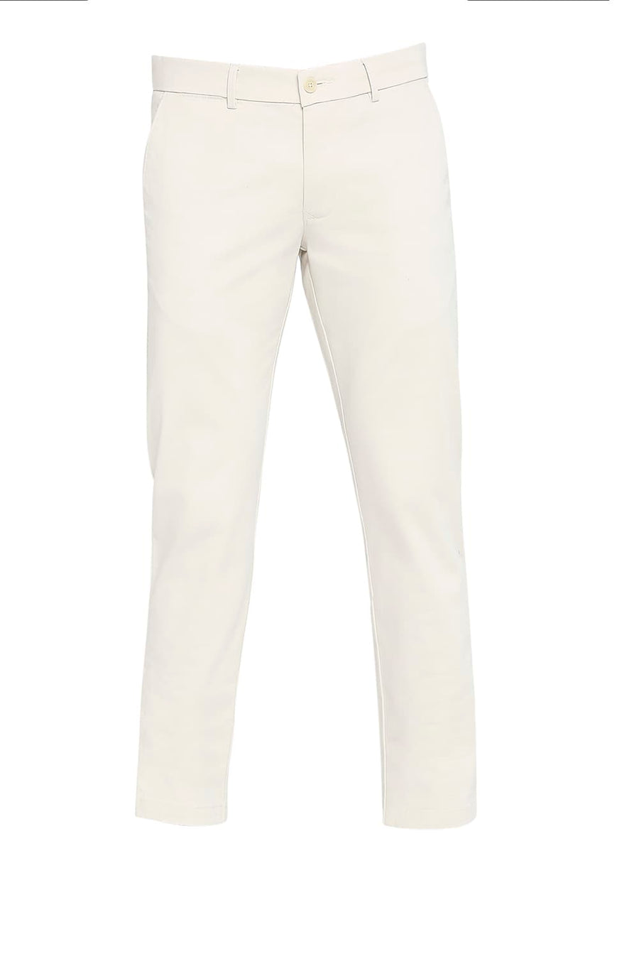 BASICS TAPERED FIT ALMOND STONE COTTON STRETCH DOBBY TROUSERS