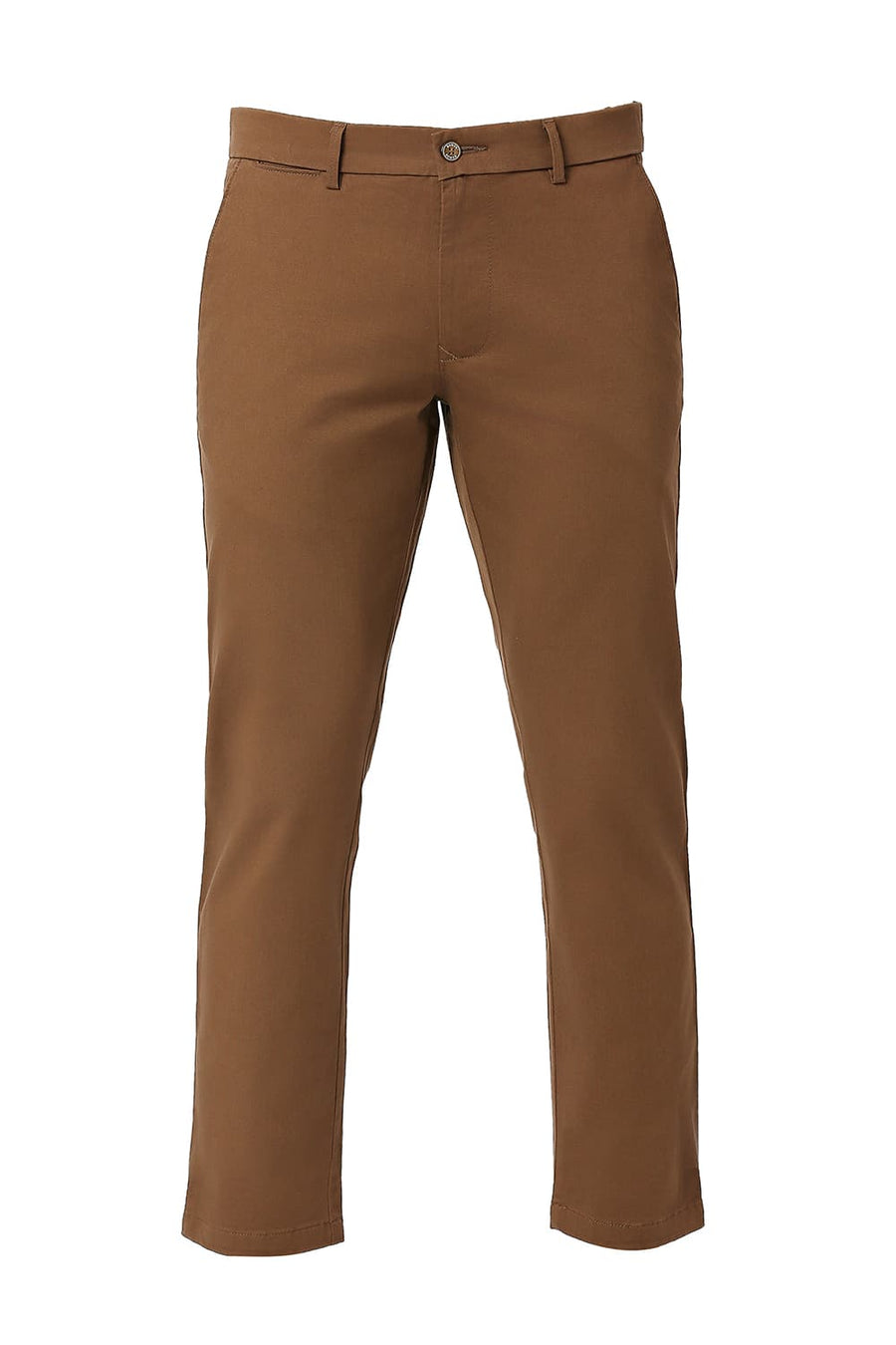 BASICS TAPERED FIT CUB BROWN COTTON STRETCH DOBBY TROUSERS