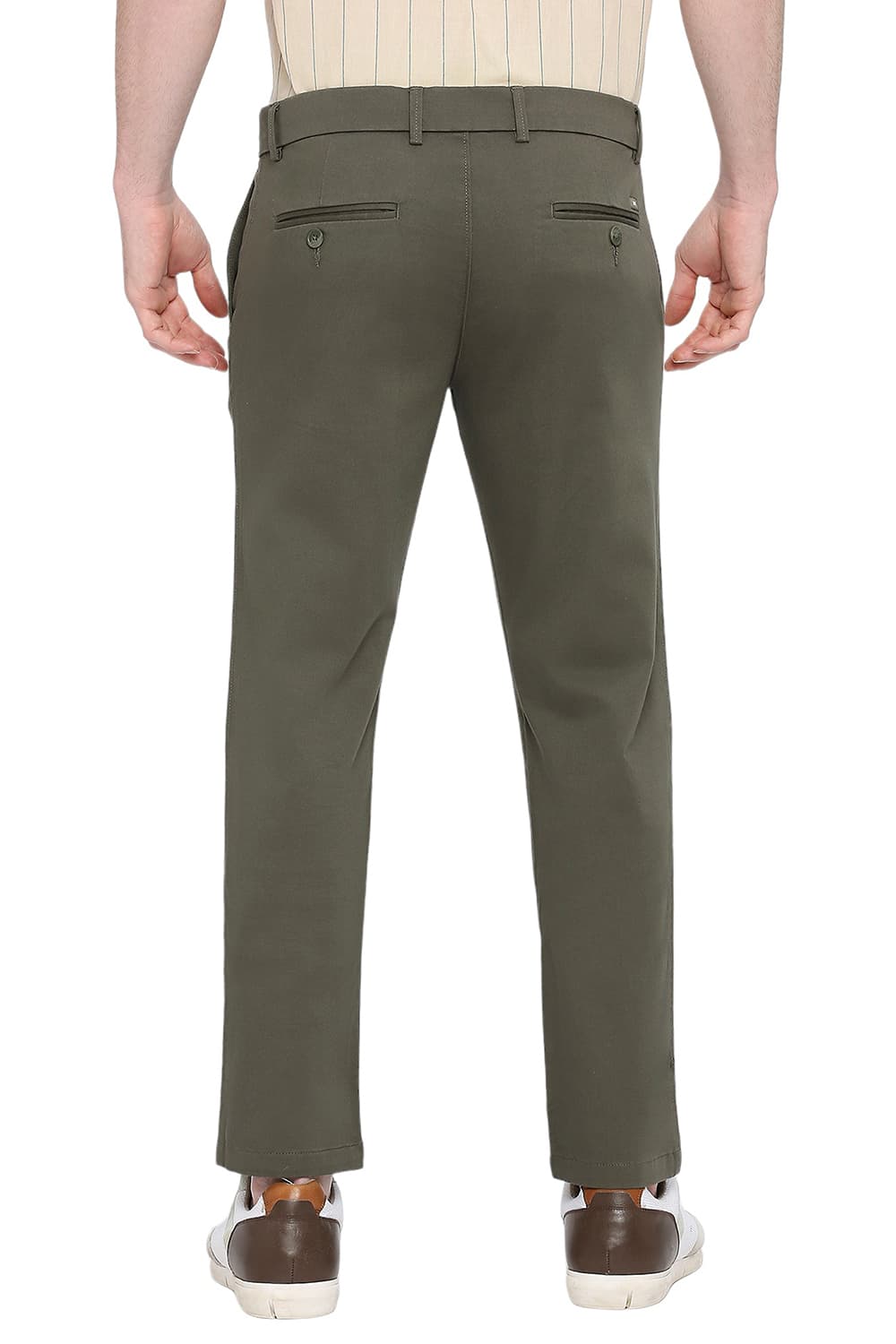 BASICS TAPERED FIT COTTON STRETCH DOBBY TROUSERS