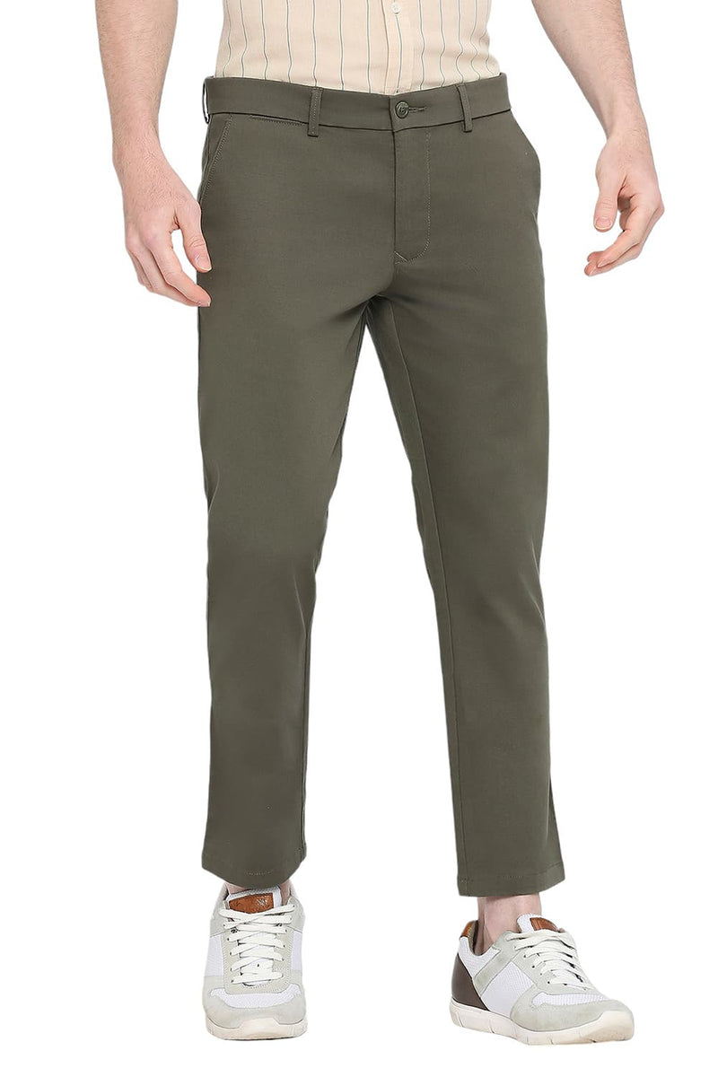 BASICS TAPERED FIT COTTON STRETCH DOBBY TROUSERS