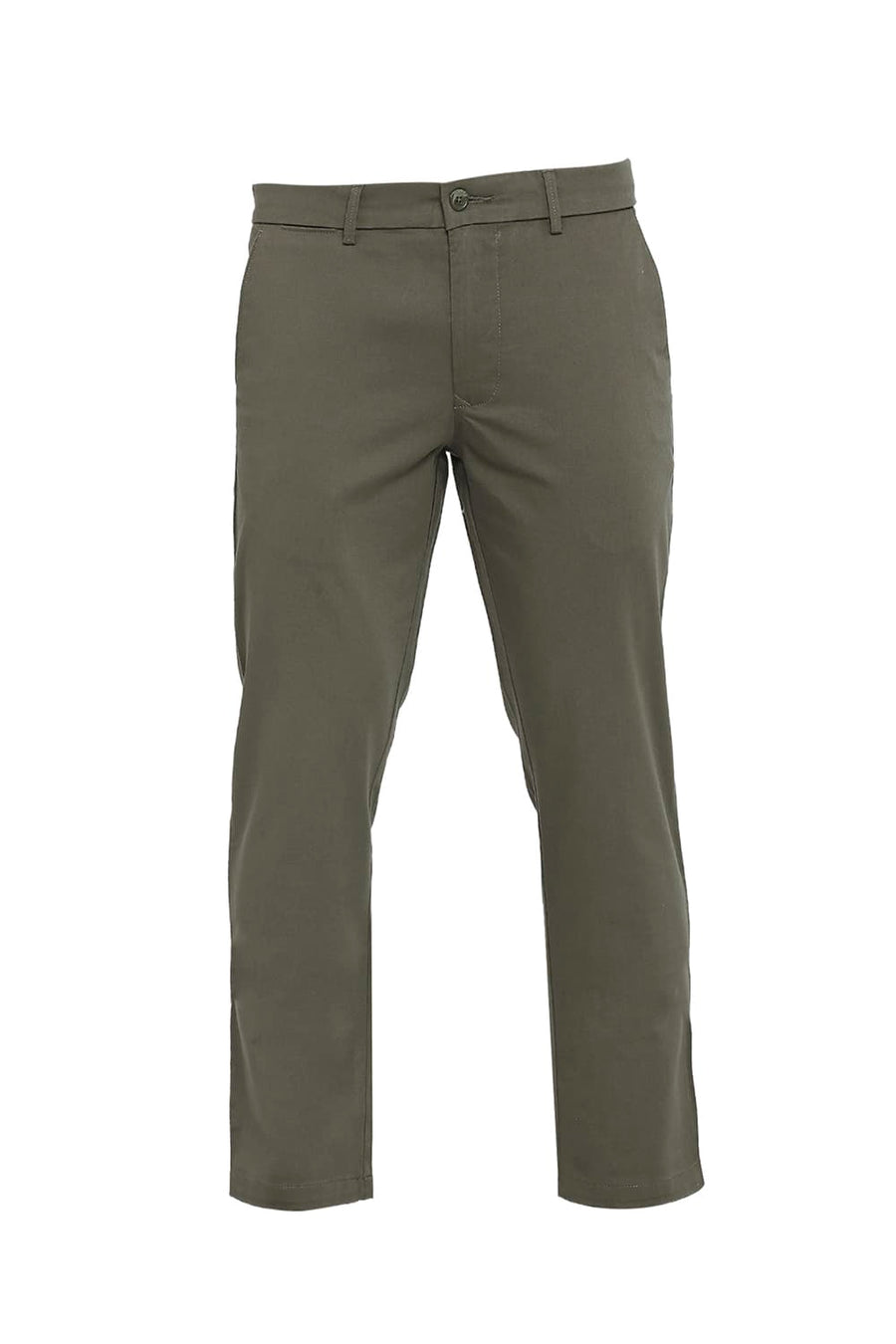 BASICS TAPERED FIT BELUGA GREEN COTTON STRETCH DOBBY TROUSERS