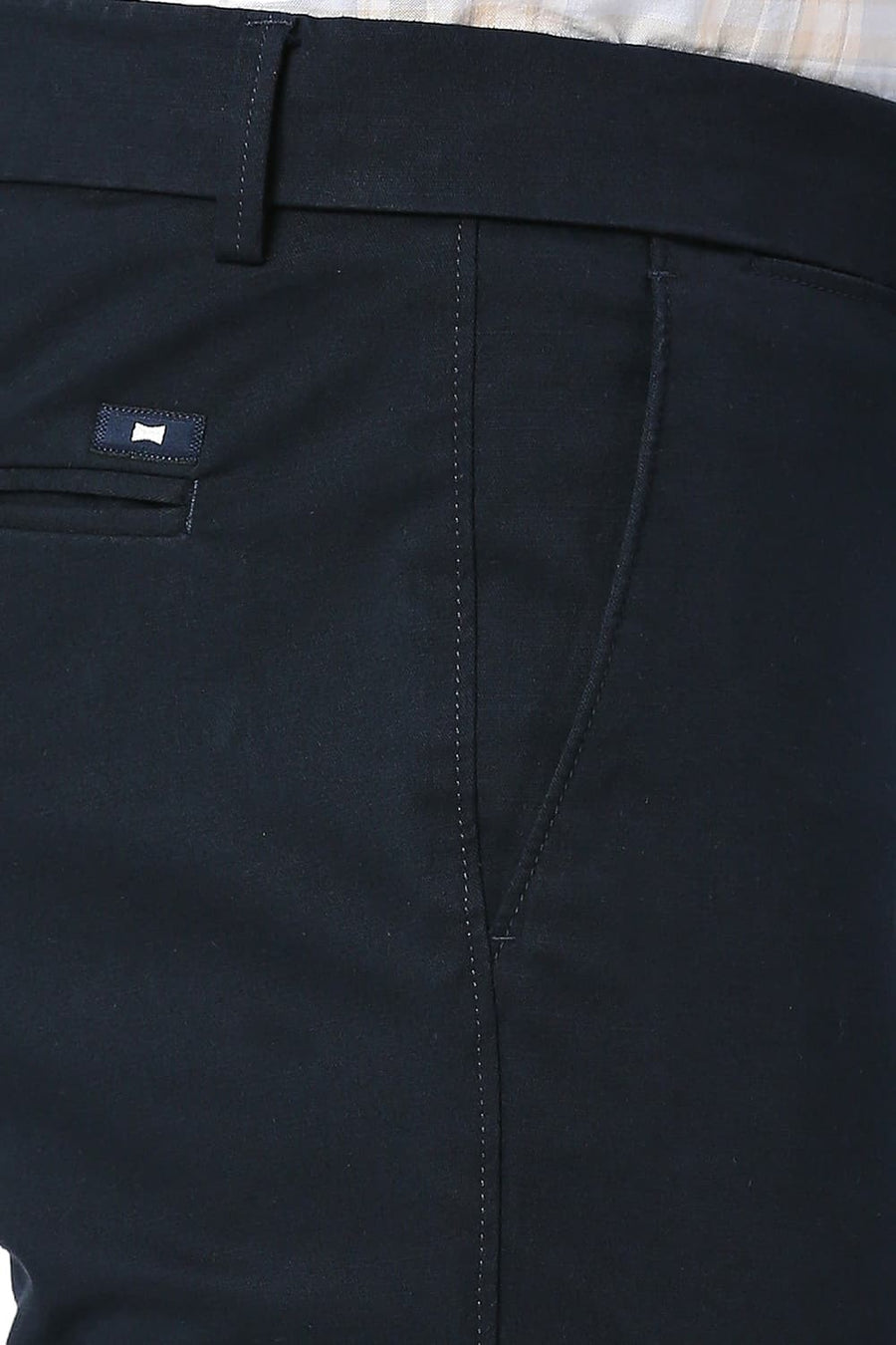 BASICS TAPERED FIT BLACK IRIS NAVY COTTON STRETCH DOBBY TROUSERS
