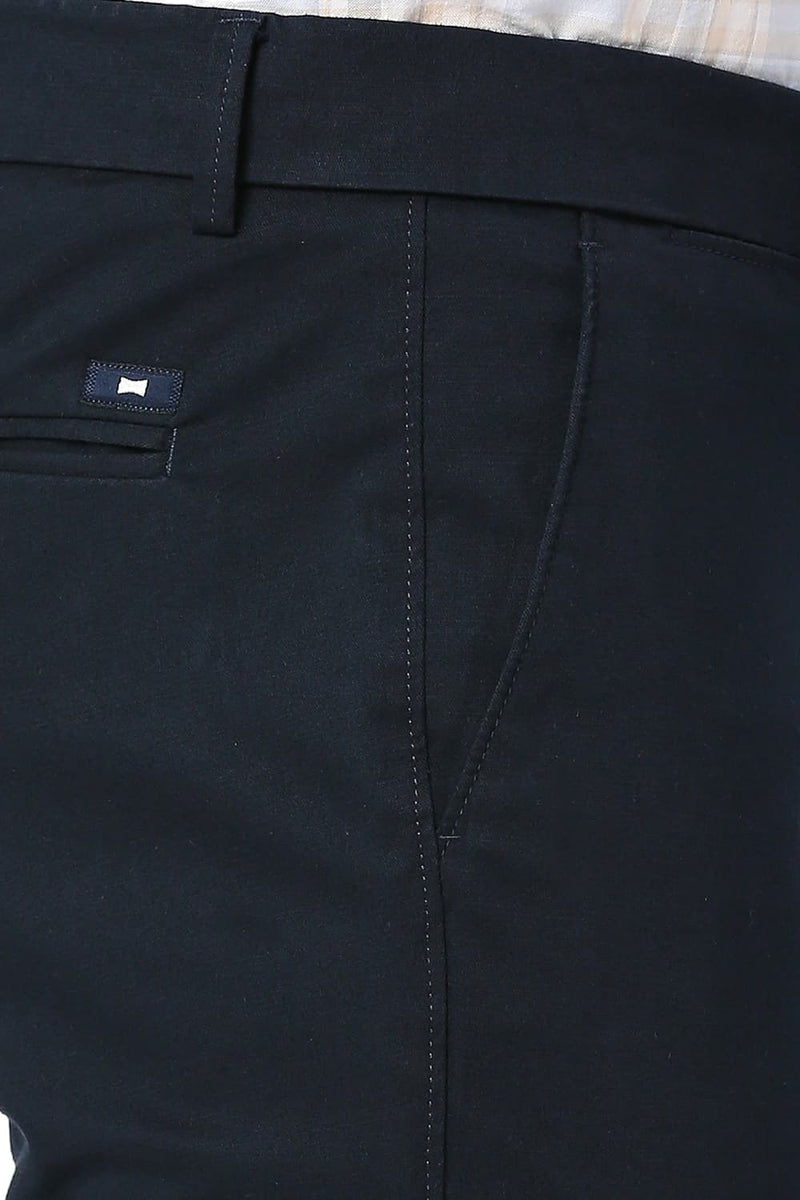 BASICS TAPERED FIT COTTON STRETCH DOBBY TROUSERS