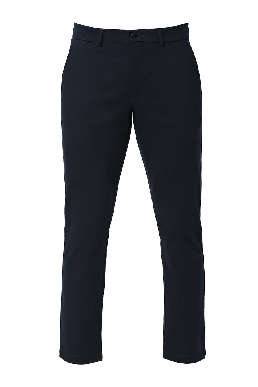 BASICS TAPERED FIT BLACK IRIS NAVY COTTON STRETCH DOBBY TROUSERS