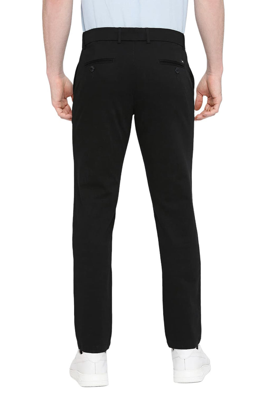 BASICS TAPERED FIT METEORITE BLACK COTTON STRETCH DOBBY TROUSERS