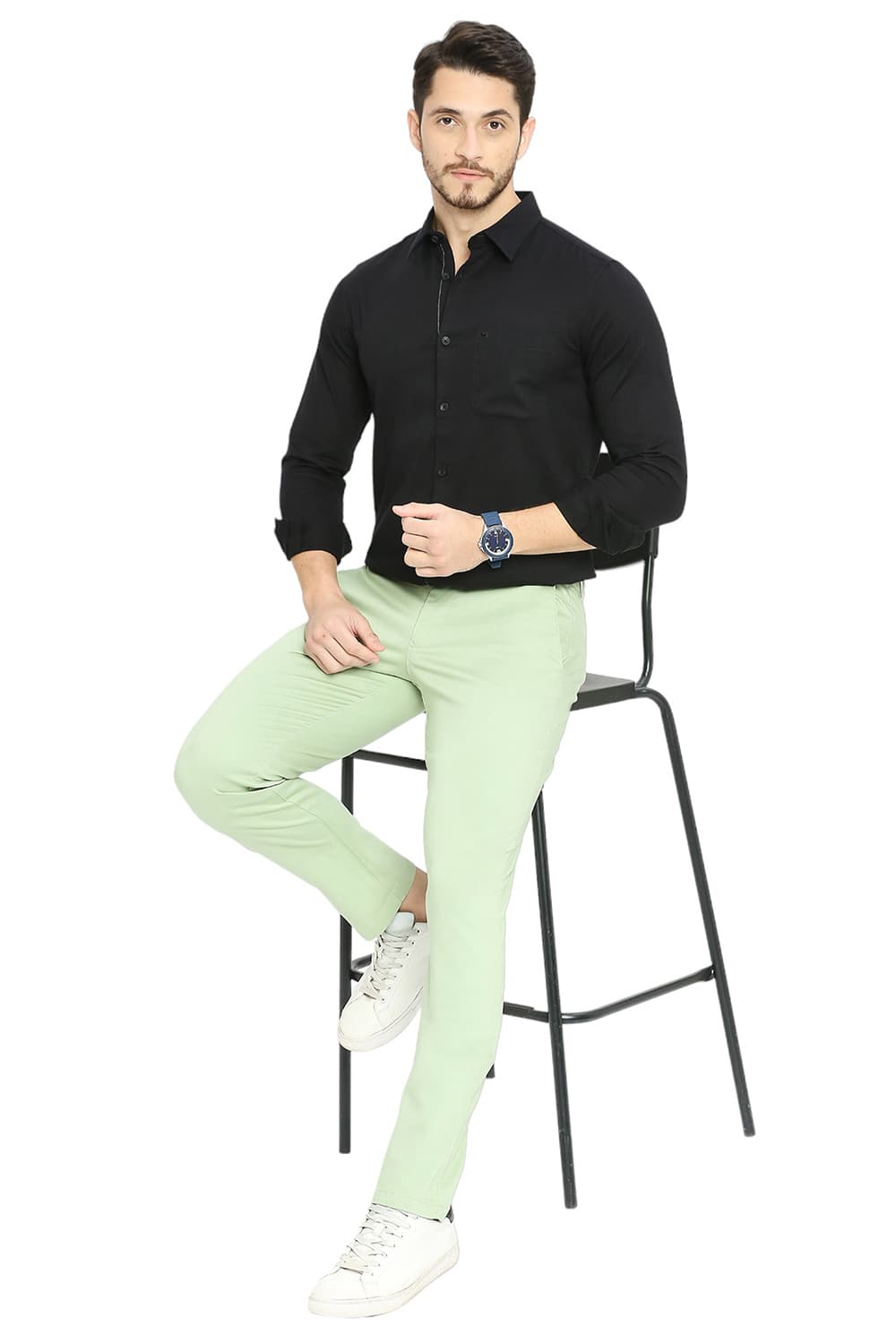 BASICS TAPERED FIT COTTON STRETCH DOBBY TROUSERS