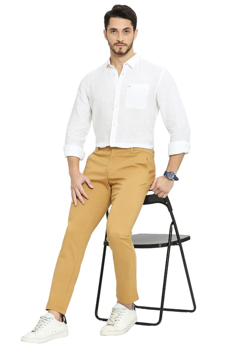 BASICS TAPERED FIT COTTON STRETCH DOBBY TROUSERS