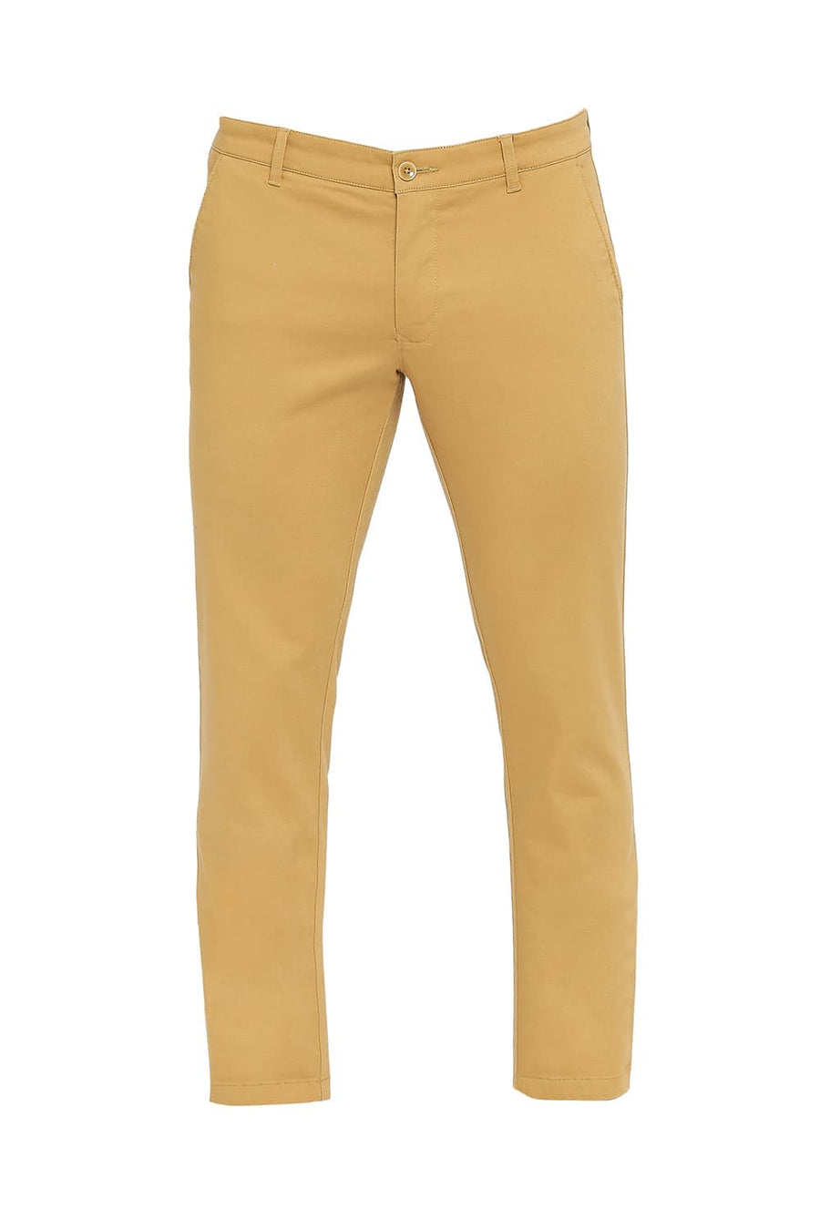 BASICS TAPERED FIT BONE BROWN COTTON STRETCH DOBBY TROUSERS