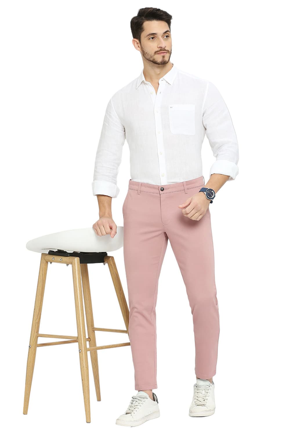 BASICS TAPERED FIT COTTON STRETCH DOBBY TROUSERS