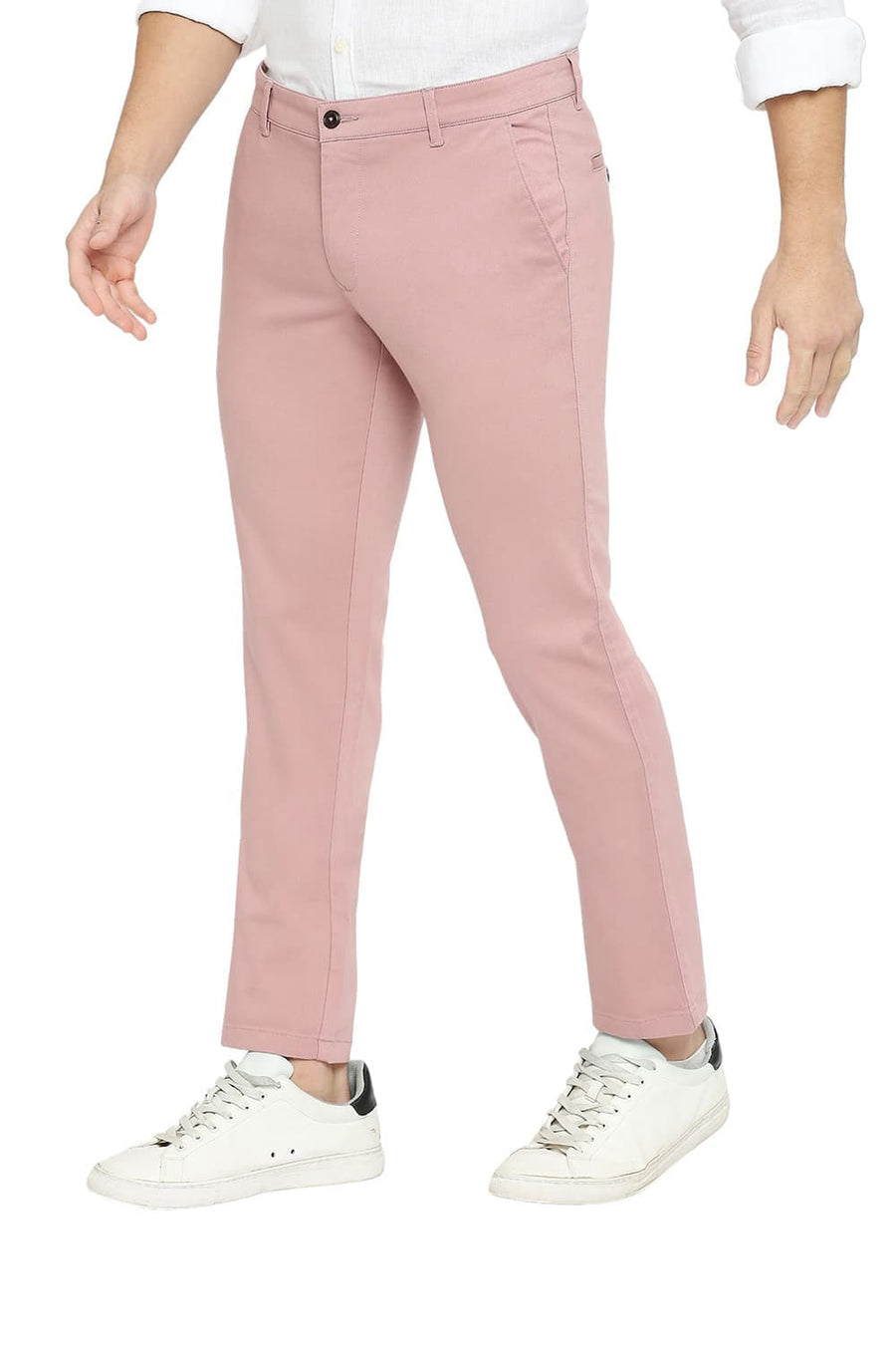BASICS TAPERED FIT BURL WOOD COTTON STRETCH DOBBY TROUSERS