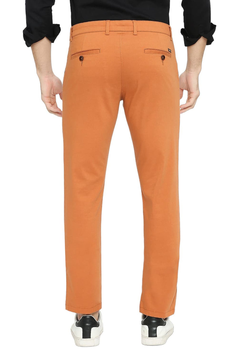 BASICS TAPERED FIT AMBER BROWN COTTON STRETCH DOBBY TROUSERS