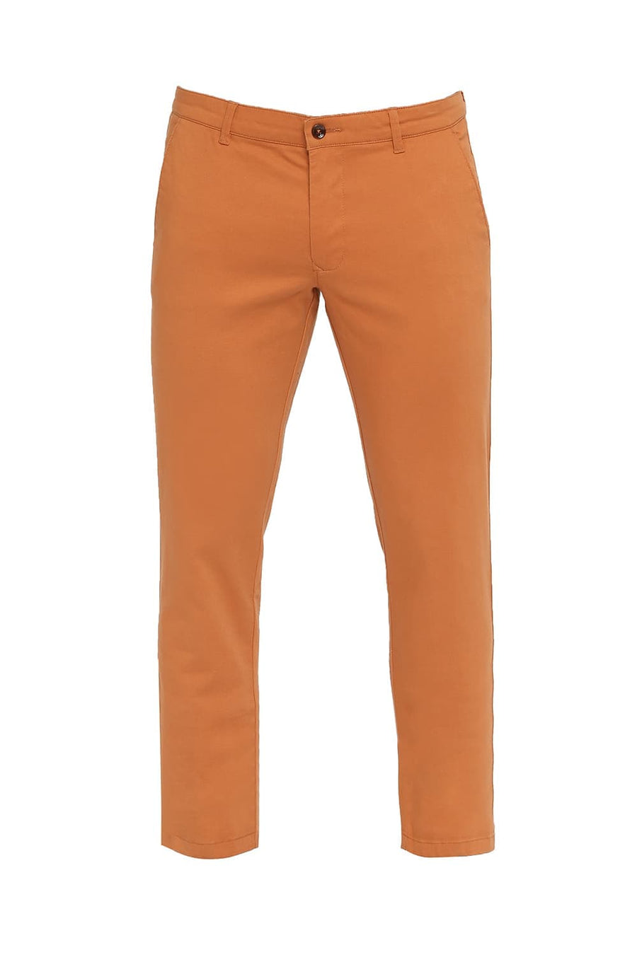 BASICS TAPERED FIT AMBER BROWN COTTON STRETCH DOBBY TROUSERS