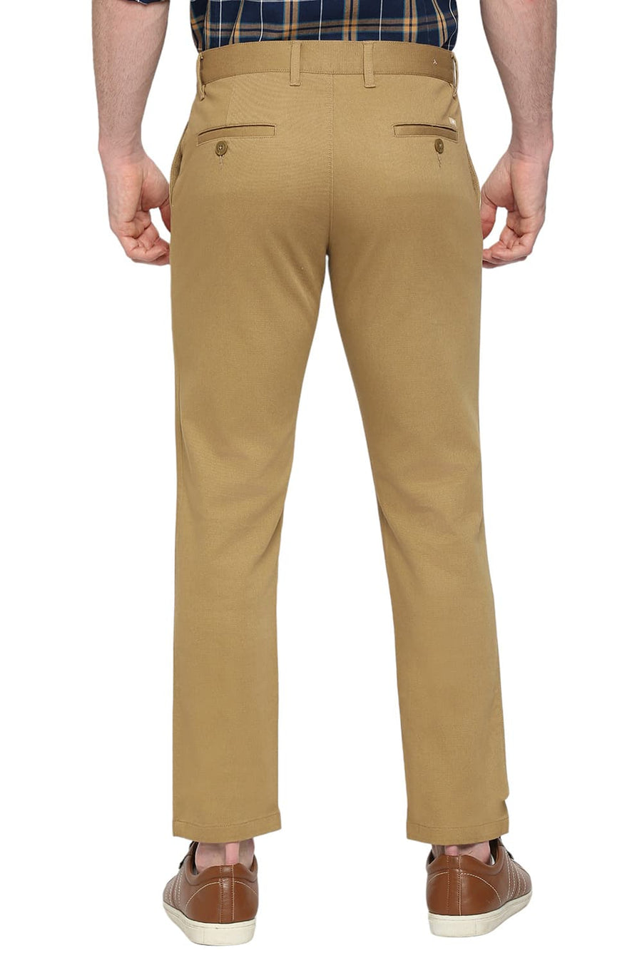 BASICS TAPERED FIT ANTIQUE KHAKI COTTON STRETCH DOBBY TROUSERS