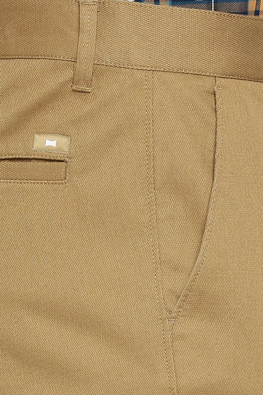 BASICS TAPERED FIT ANTIQUE KHAKI COTTON STRETCH DOBBY TROUSERS
