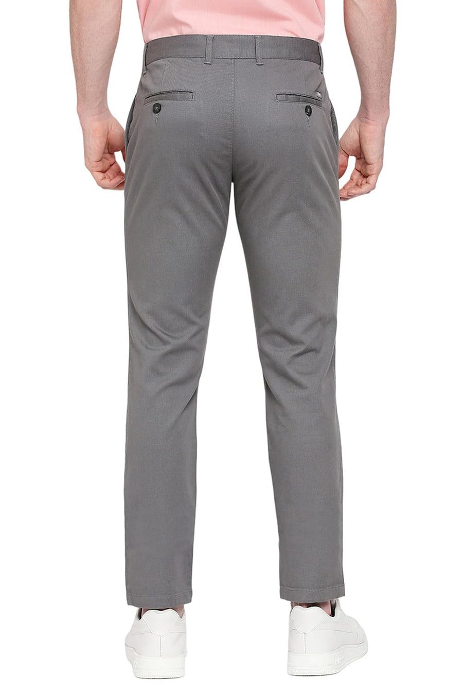 BASICS TAPERED FIT PEWTER GREY COTTON STRETCH DOBBY TROUSERS