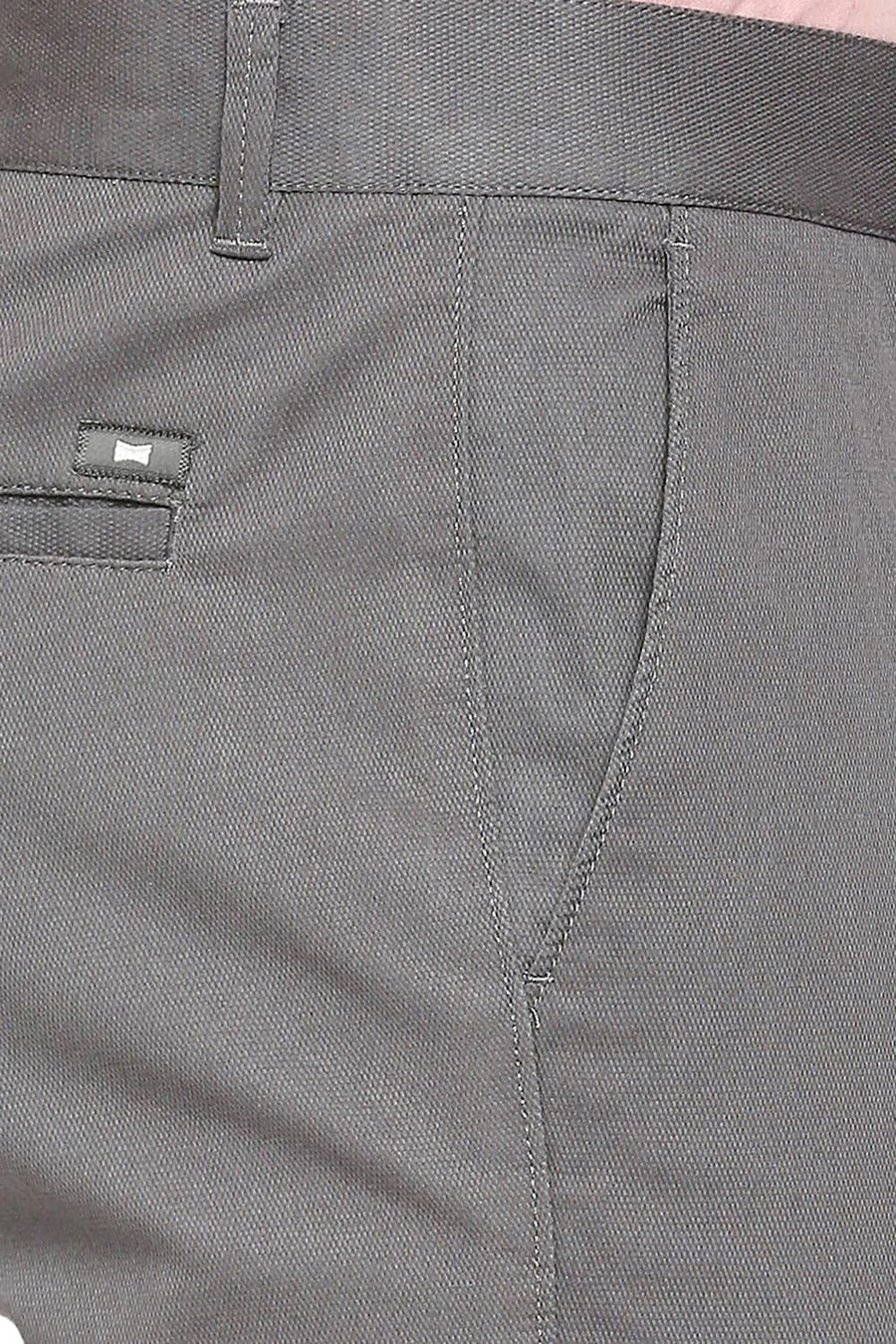 BASICS TAPERED FIT PEWTER GREY COTTON STRETCH DOBBY TROUSERS