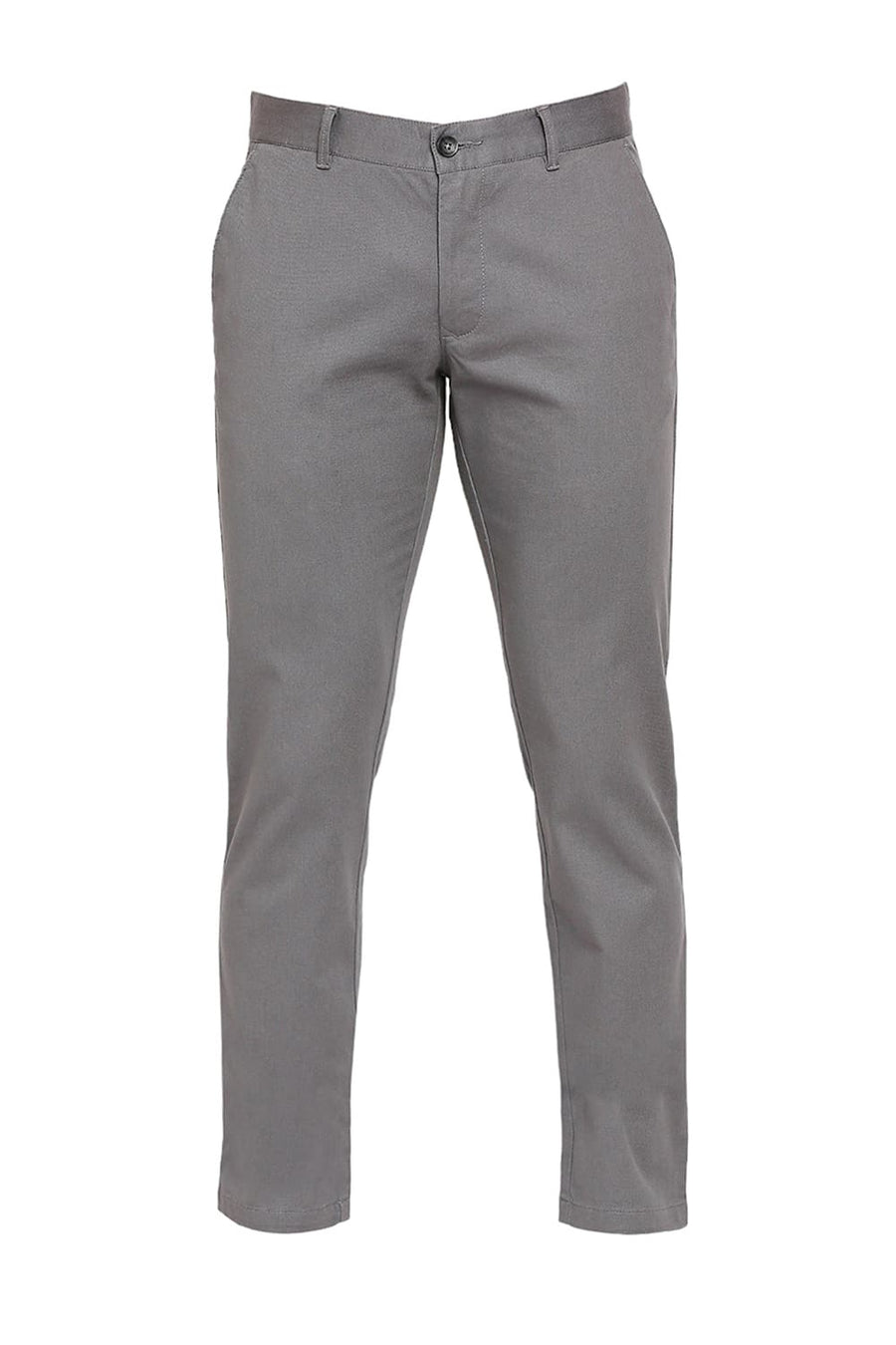 BASICS TAPERED FIT PEWTER GREY COTTON STRETCH DOBBY TROUSERS