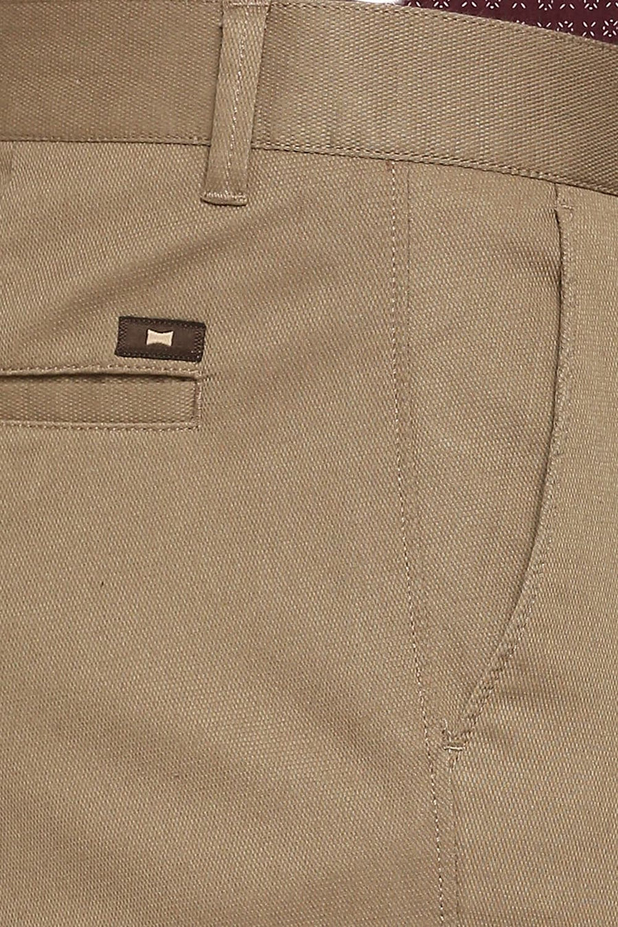 BASICS TAPERED FIT WALNUT BROWN COTTON STRETCH DOBBY TROUSERS